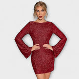 Cinty | Vestido de lentejuelas con espalda abierta y mangas largas