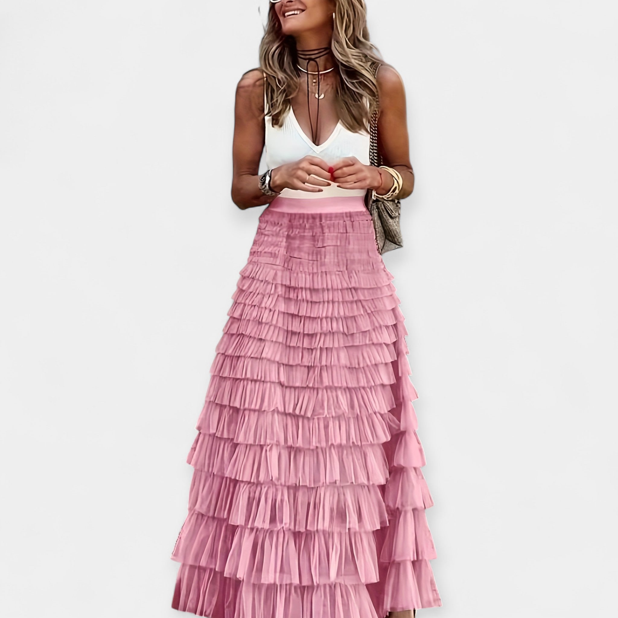 Falda Boho con Acabado de Saten de Tela Abierta