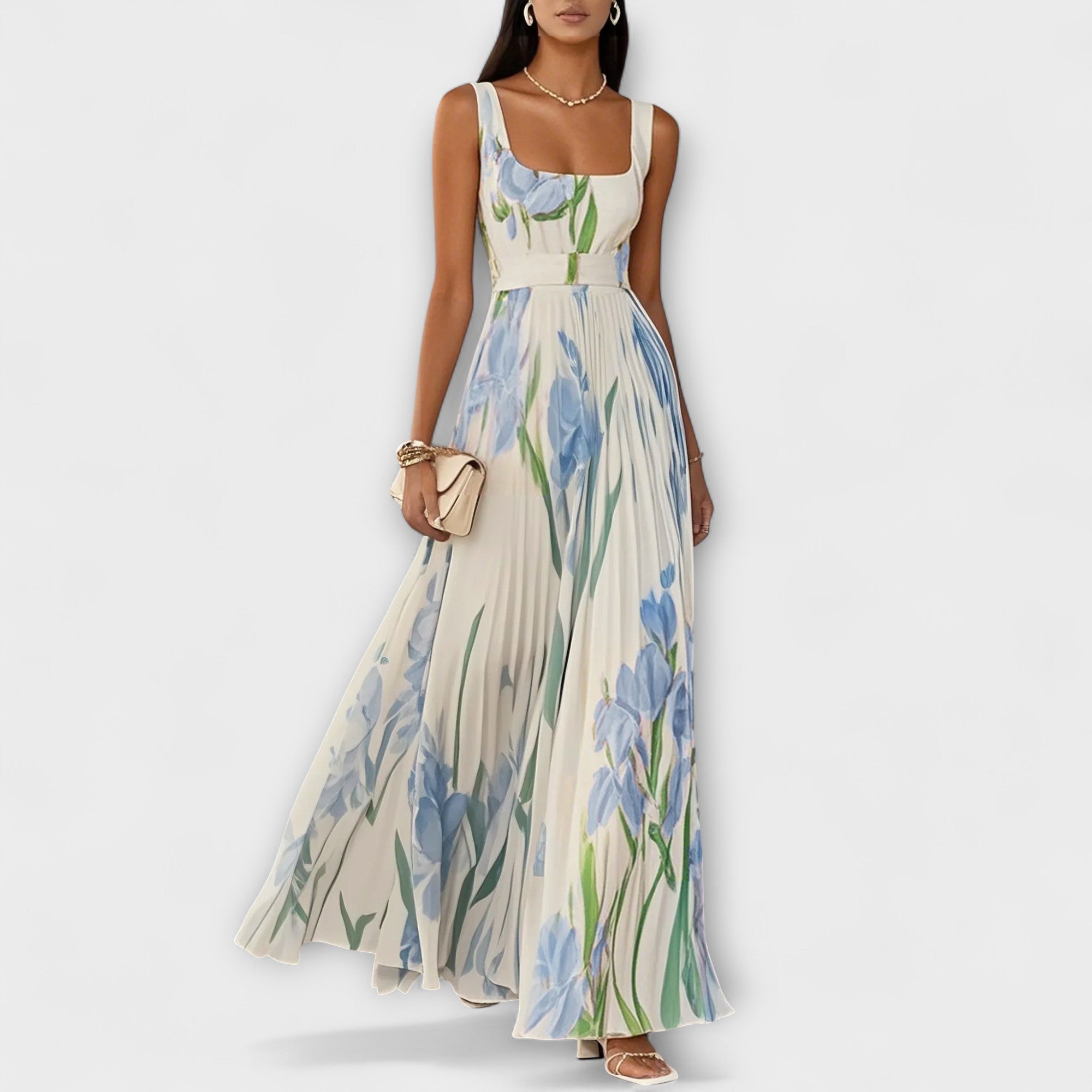 Penelope | Vestido Maxi de Chiffón con Flores Dobladas