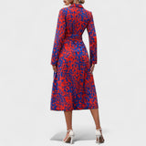 Vestido Bianca – Estilo Animal Print Azul y Rojo