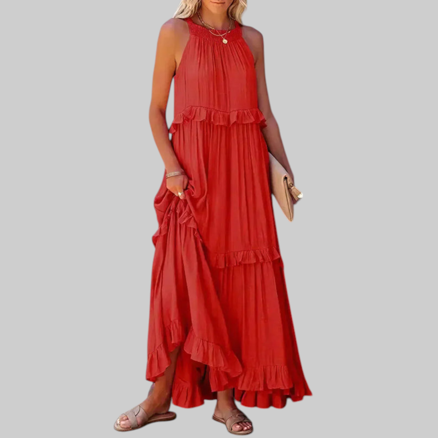LANDRY | Vestido sin mangas con volantes elegantes