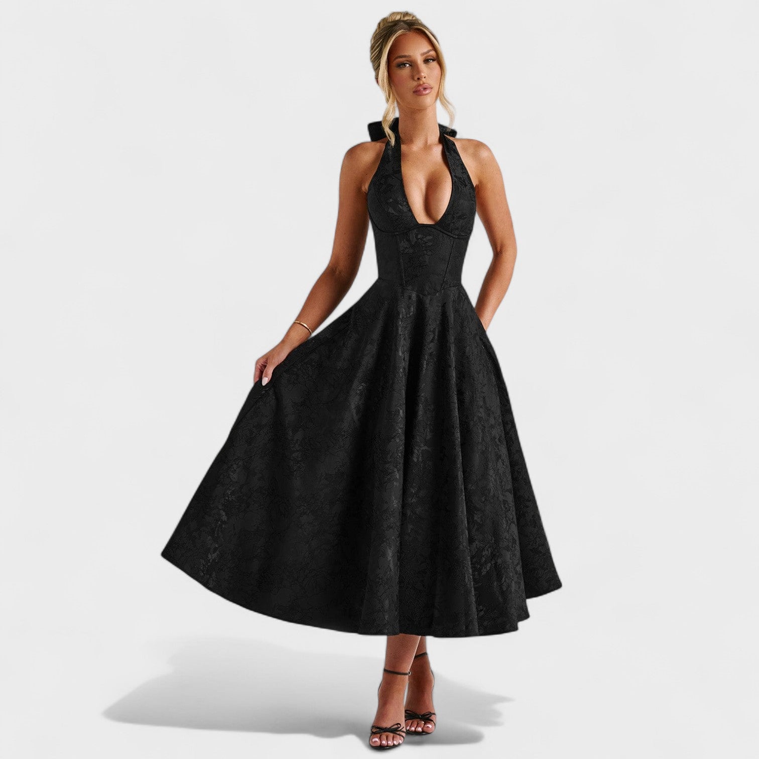 Effie -Vestido midi texturizado con escote en V