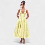 Effie -Vestido midi texturizado con escote en V