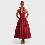 Effie -Vestido midi texturizado con escote en V
