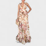 Isabela | Vestido largo con volantes florales