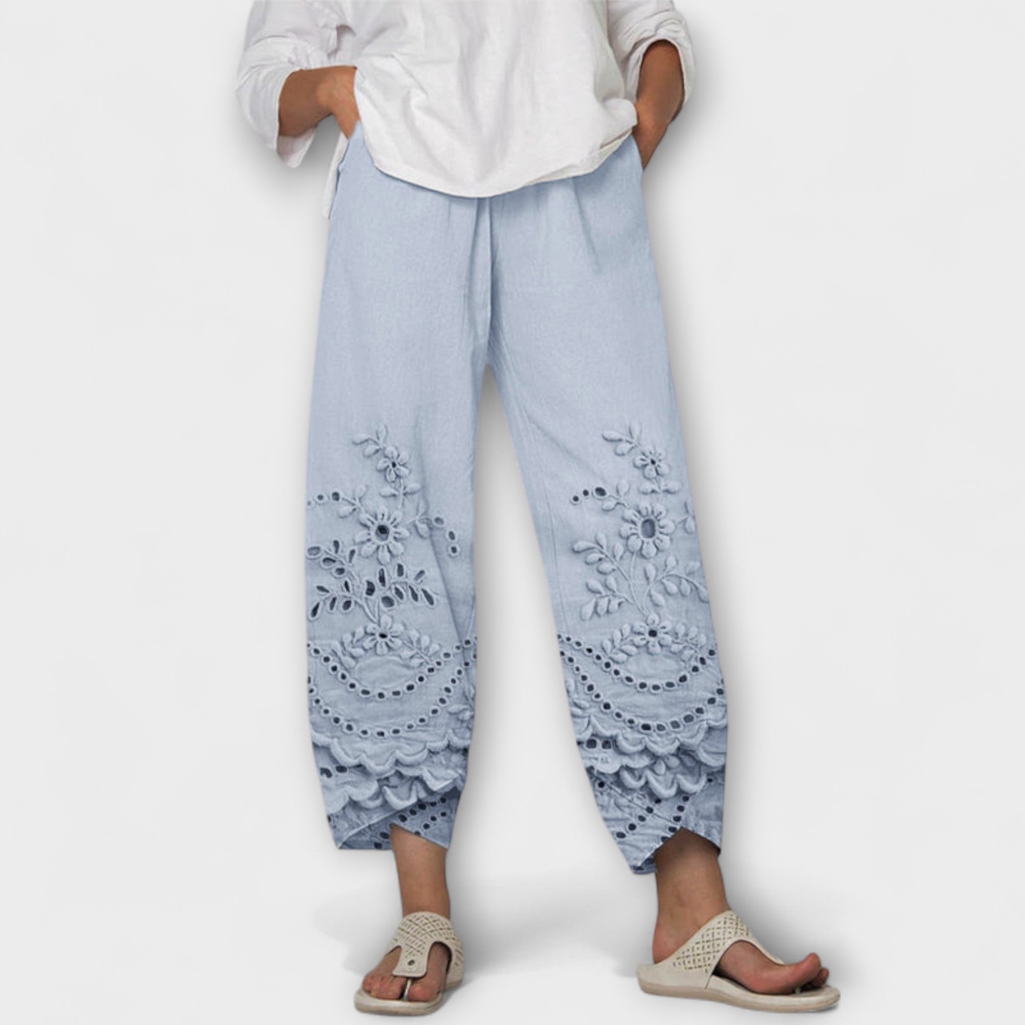 Chloe | Pantalones con Encaje y Estampado Elegante