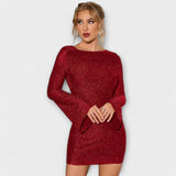 Cinty | Vestido de lentejuelas con espalda abierta y mangas largas