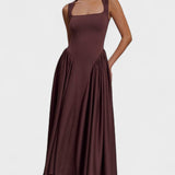 Sharon |Vestido midi de punto en espagueti - Castaño caoba