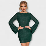 Cinty | Vestido de lentejuelas con espalda abierta y mangas largas