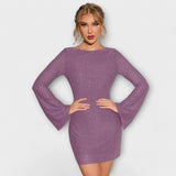 Cinty | Vestido de lentejuelas con espalda abierta y mangas largas
