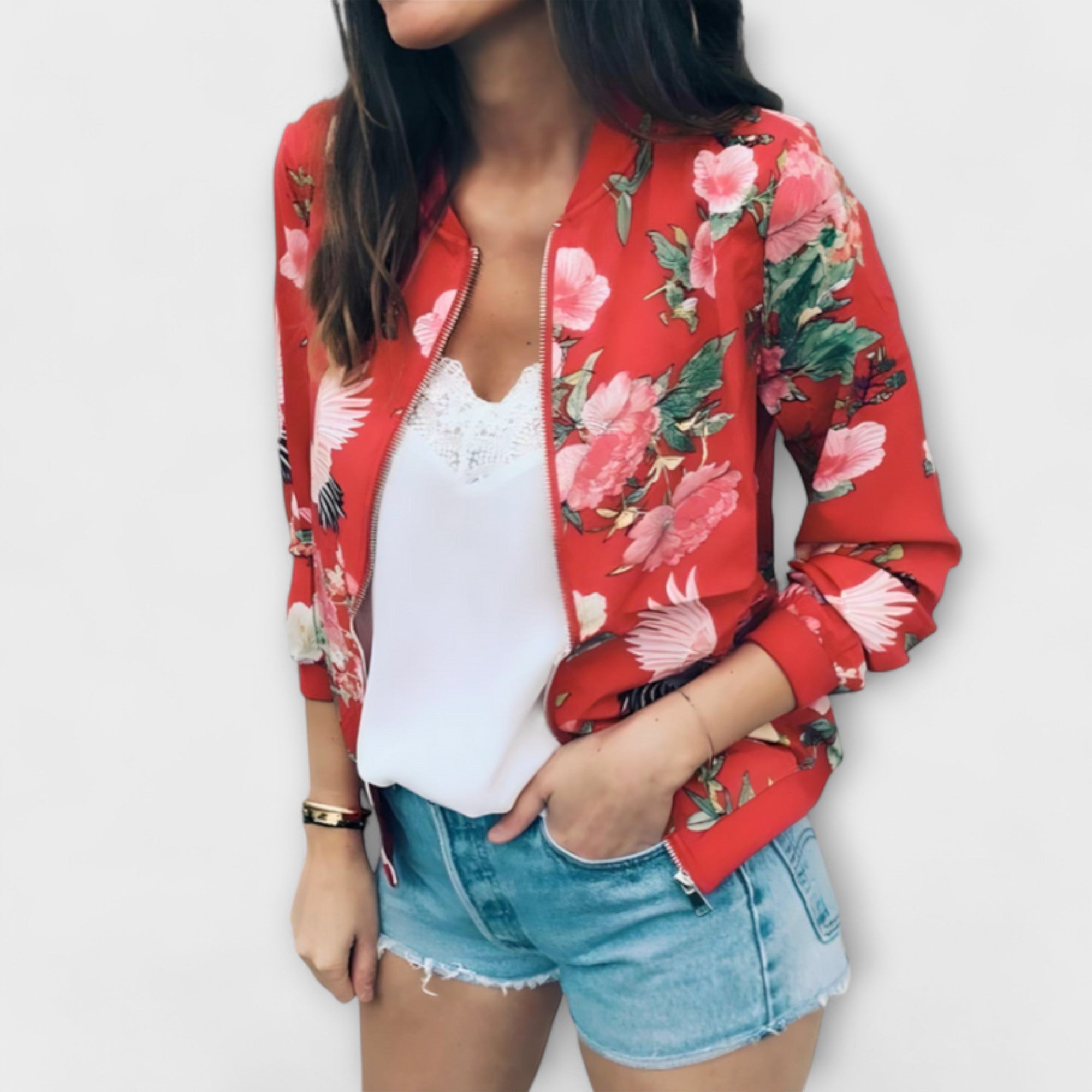 Andreia - Chaqueta bomber elegante con patrón floral