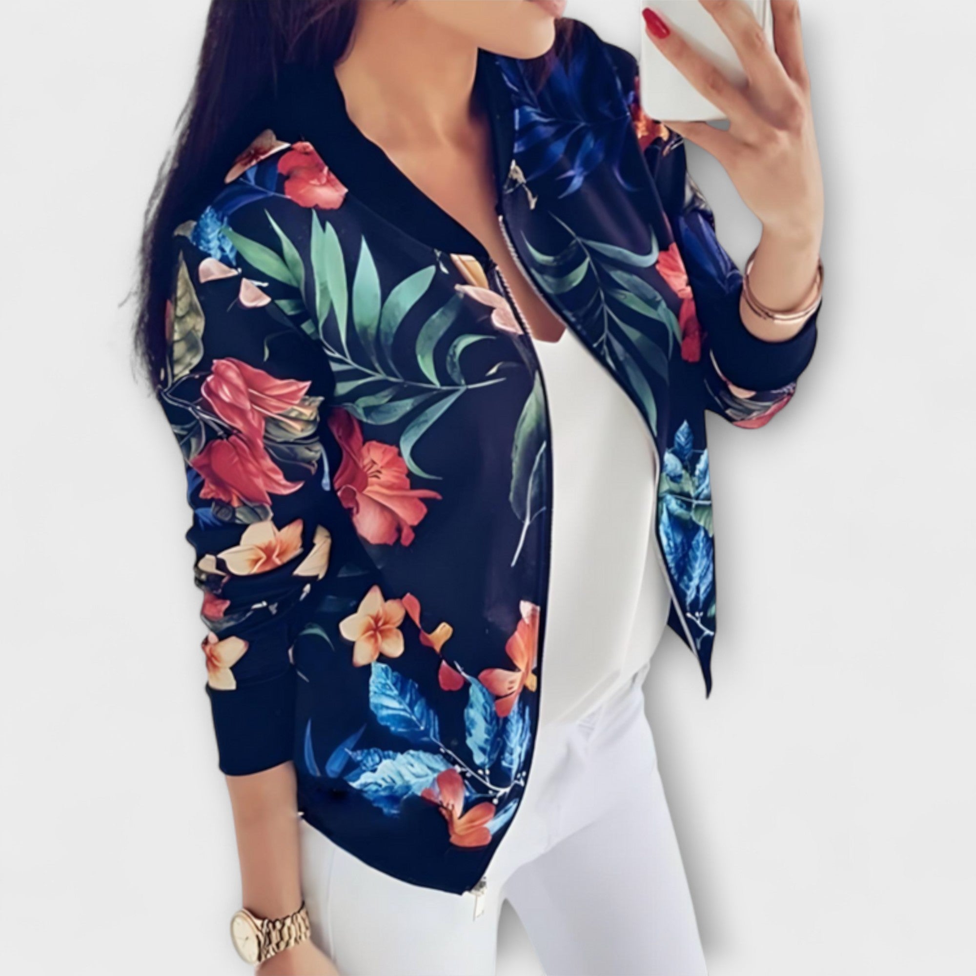 Andreia - Chaqueta bomber elegante con patrón floral