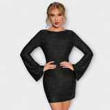 Cinty | Vestido de lentejuelas con espalda abierta y mangas largas