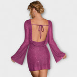 Cinty | Vestido de lentejuelas con espalda abierta y mangas largas